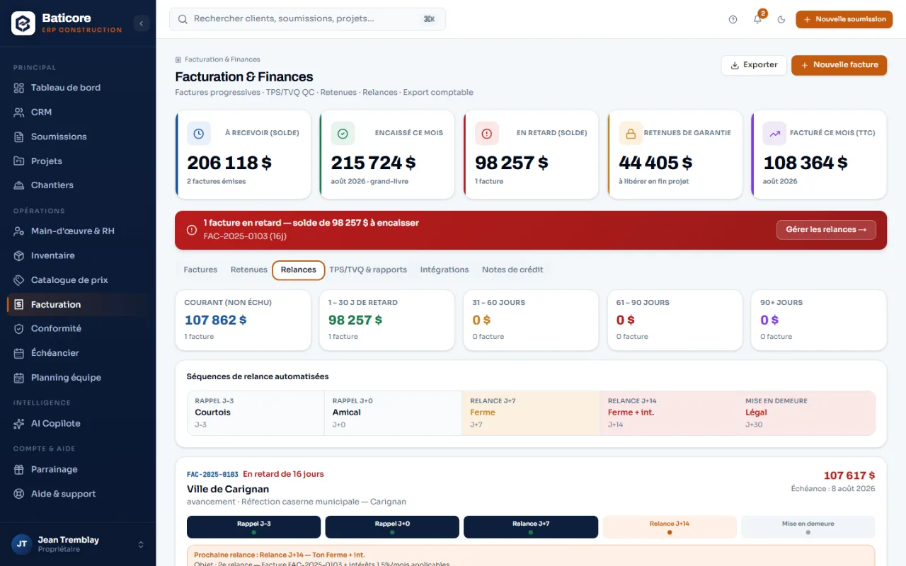 Suivi des relances de factures impayées